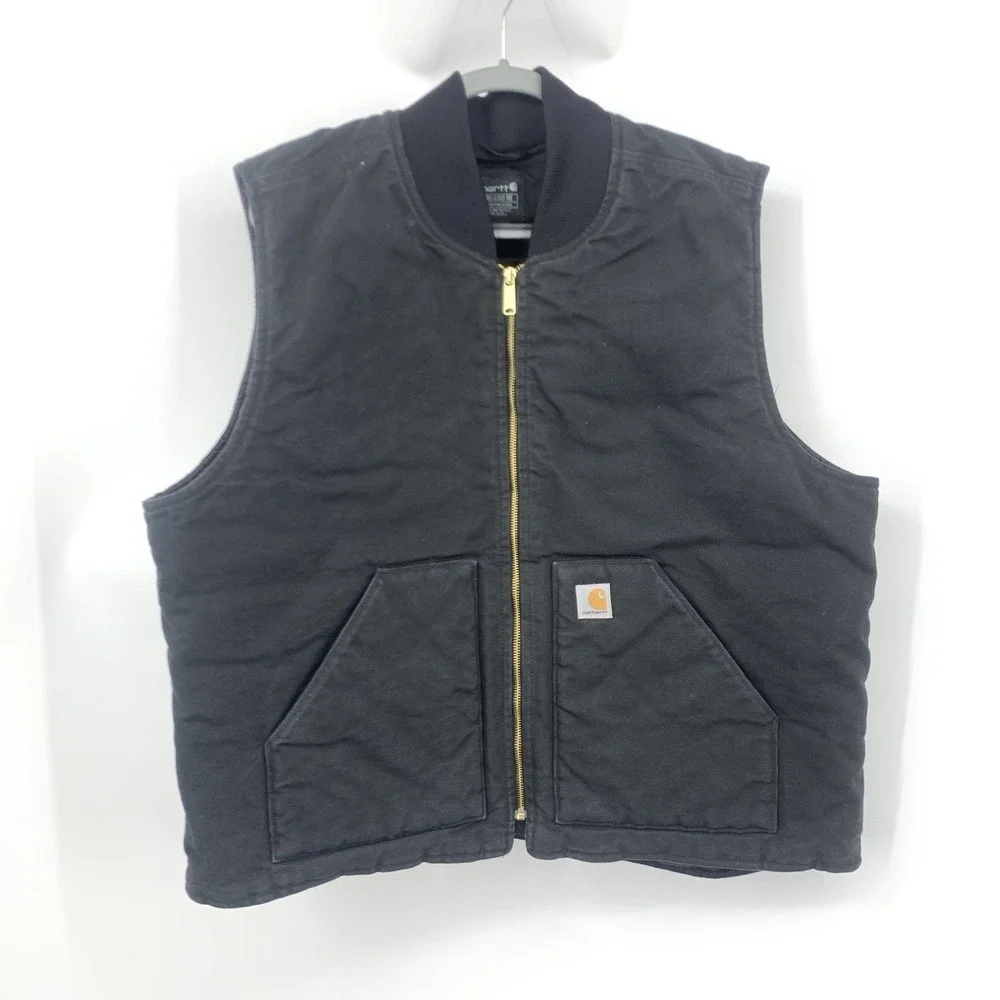 Carhartt Men Size 2XL Vest Black Duck Canvas Jacket Lined Relaxed VO1-BLK Coat